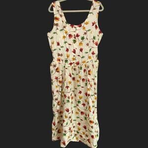 Unbranded Womens L White Autumn Floral Pocket Midi Dress Twee Romantic Feminine